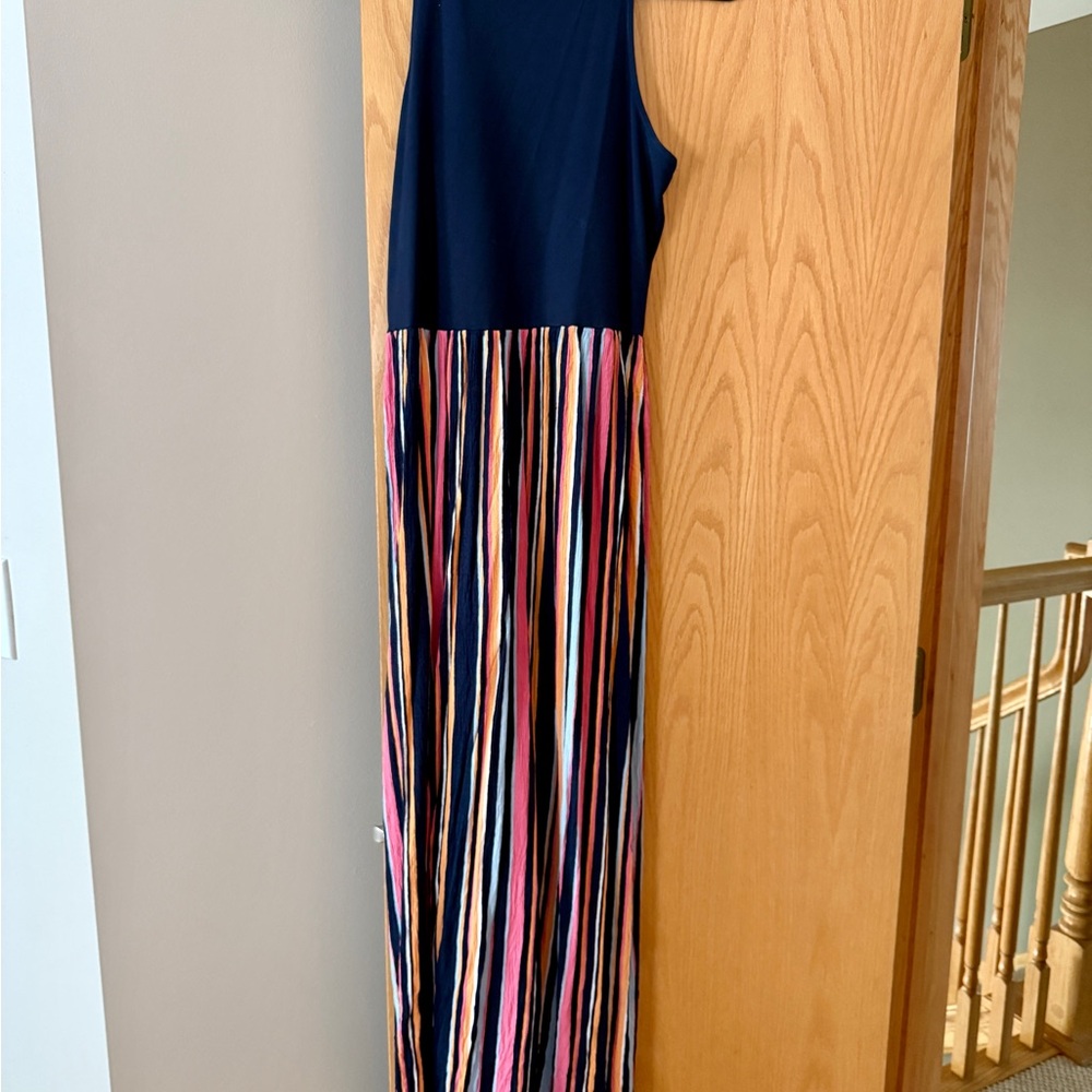 Navy Maxi Dress with Multicolor Stripes